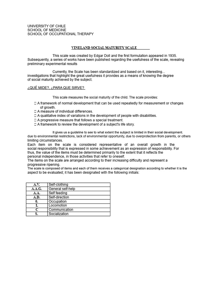 Vineland Social Maturity Scale Overview | PDF