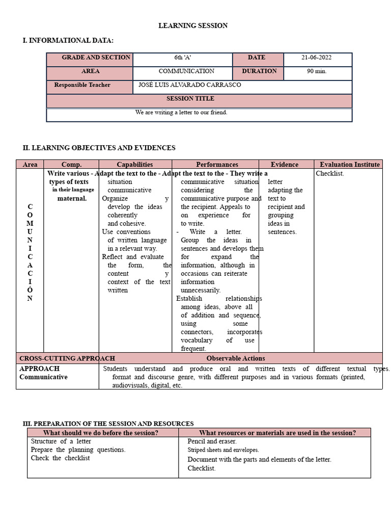 SESSION-COMMUNICATION-We-Wrote-A-Letter 21-06-2022 | PDF | Learning ...
