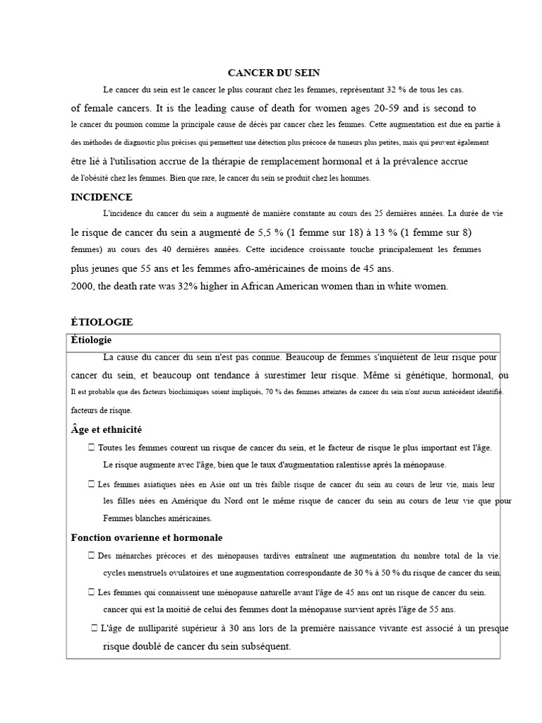 Comprendre le cancer du sein : causes et risques | PDF | Cancer du sein ...