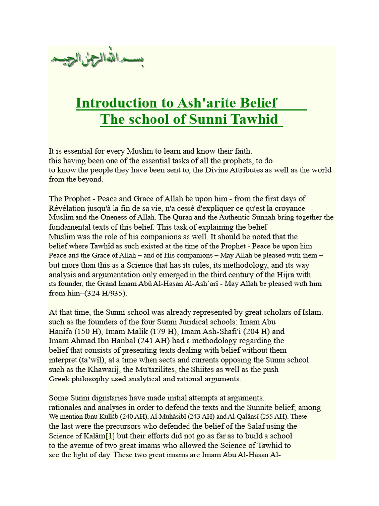 Overview of Ash'arite Belief System | PDF | Sunni Islam | God In Islam
