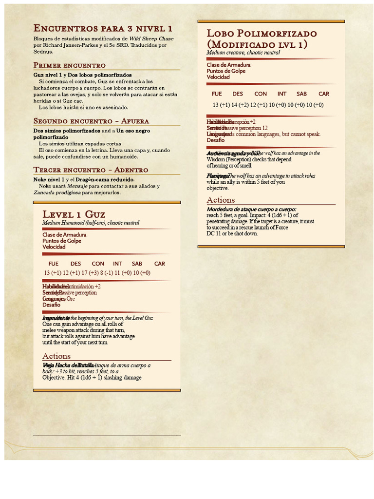 Level 1 Polymorph Creatures Guide | PDF