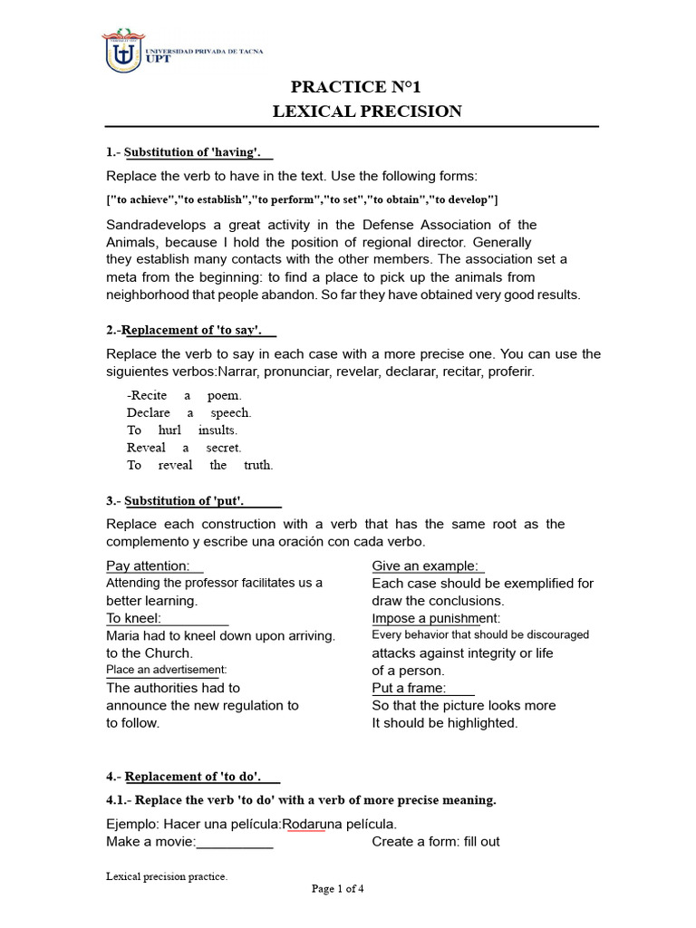 Lexical Precision Practice Exercises | PDF