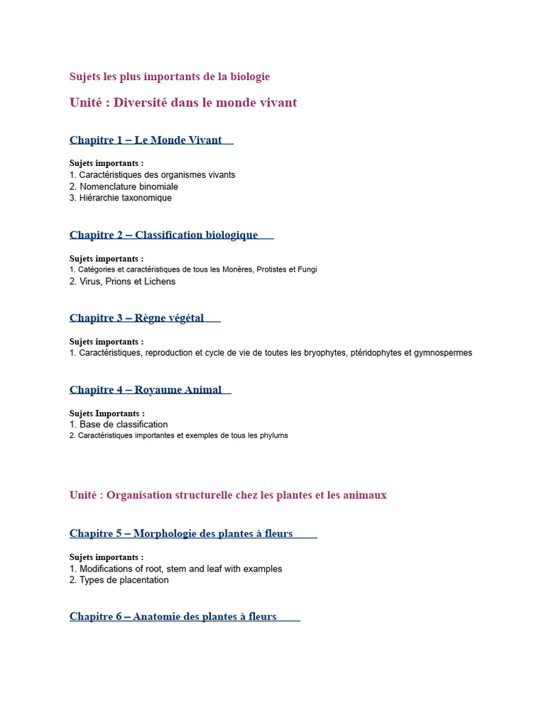 Biologie : Concepts Clés et Classification | PDF | Cellule (Biologie ...