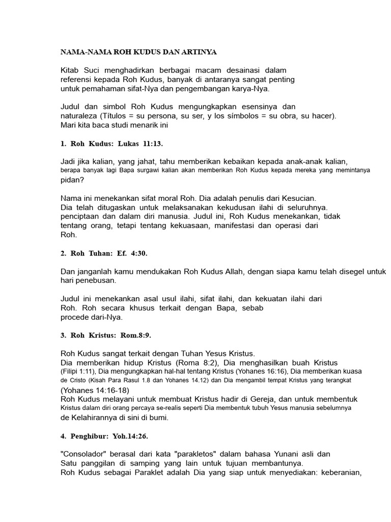 Nama dan Makna Roh Kudus dalam Alkitab | PDF