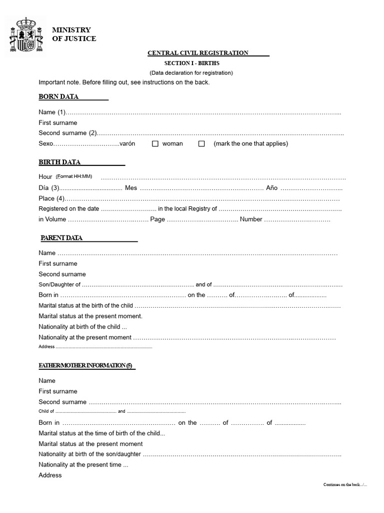 Birth Registration Data Form | PDF | Social Institutions | Justice