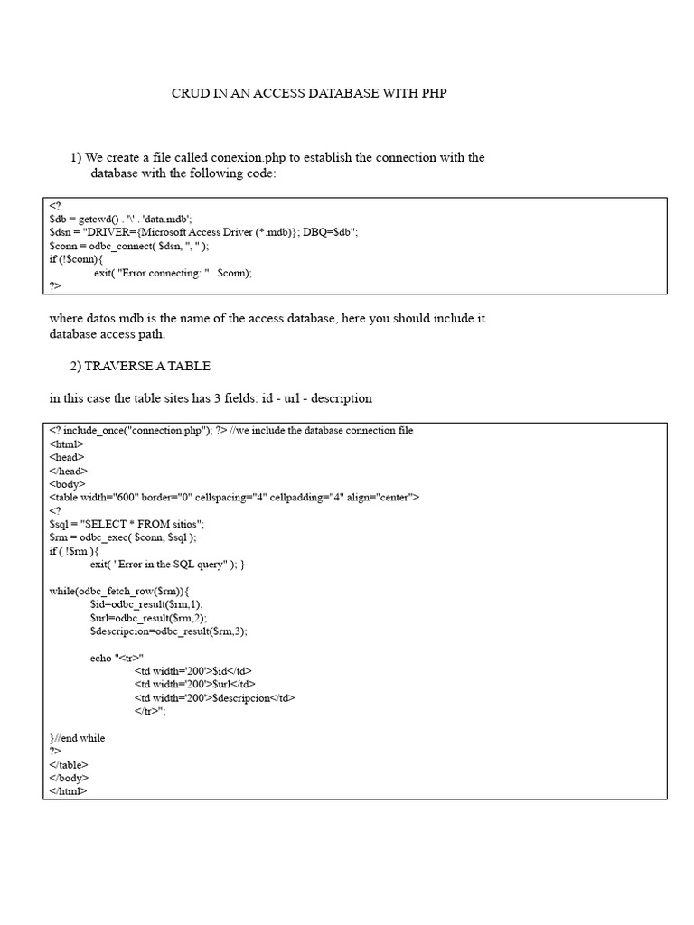 PHP CRUD Operations with Access DB | PDF