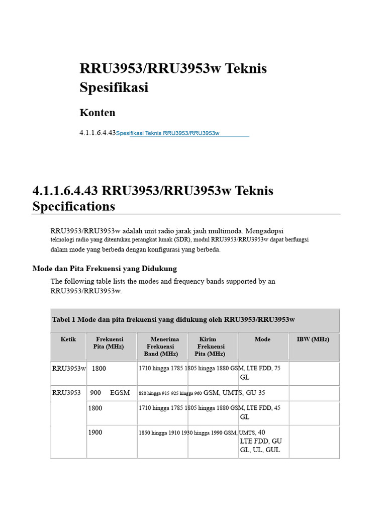 Spesifikasi Teknis RRU3953/RRU3953w | PDF