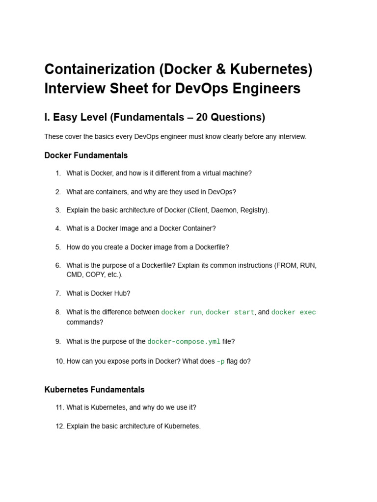 Containerization (Docker & Kubernetes) Interview Sheet For DevOps ...