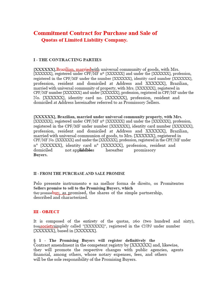 Commitment Contract For The Purchase and Sale of Shares in A Limited ...