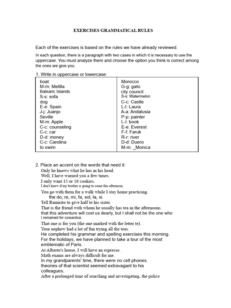 Grammatical Exercises and Rules | PDF | Linguistics