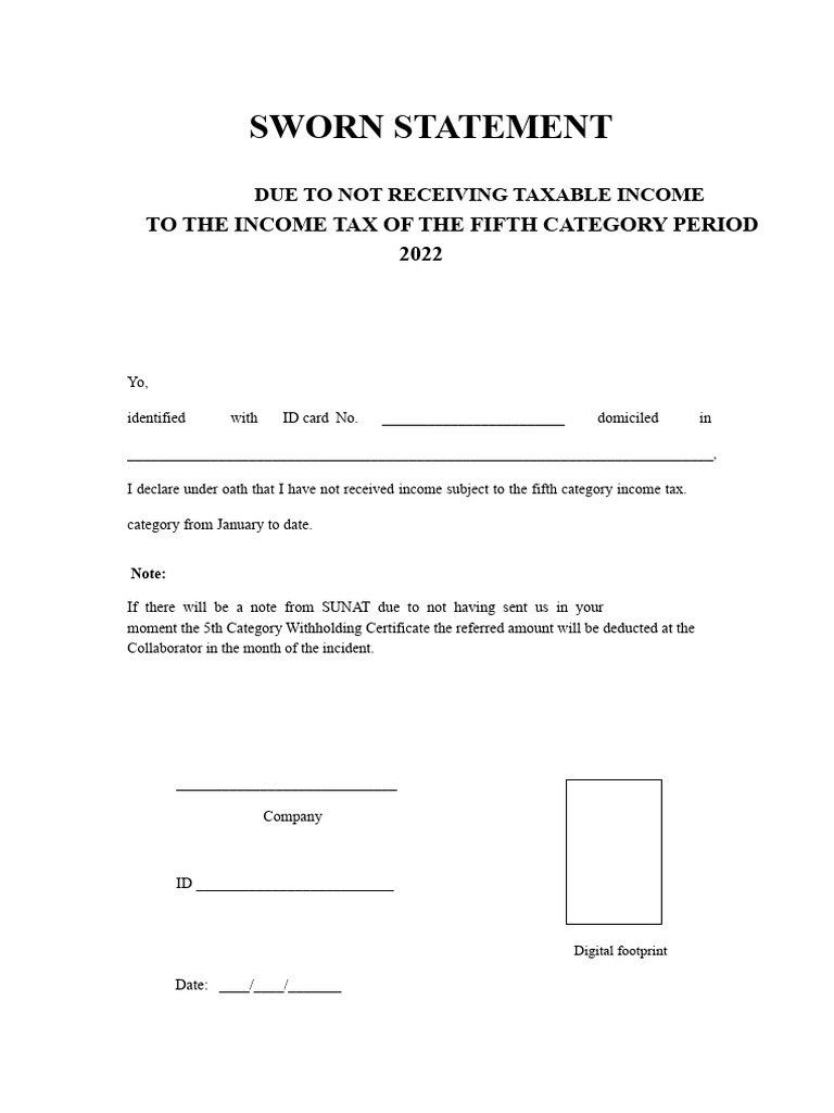 Annex 4 - Affidavit of Not Receiving Income Subject To The 5th Category ...