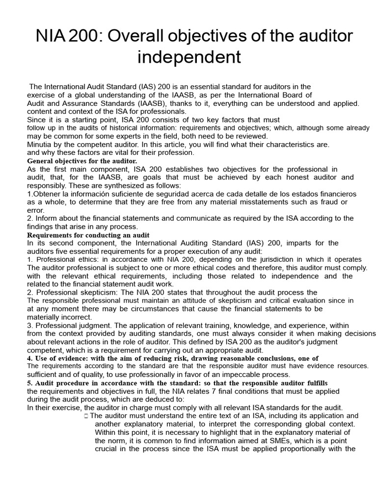 ISA 200: Auditor Objectives and Requirements | PDF | Audit | Financial ...