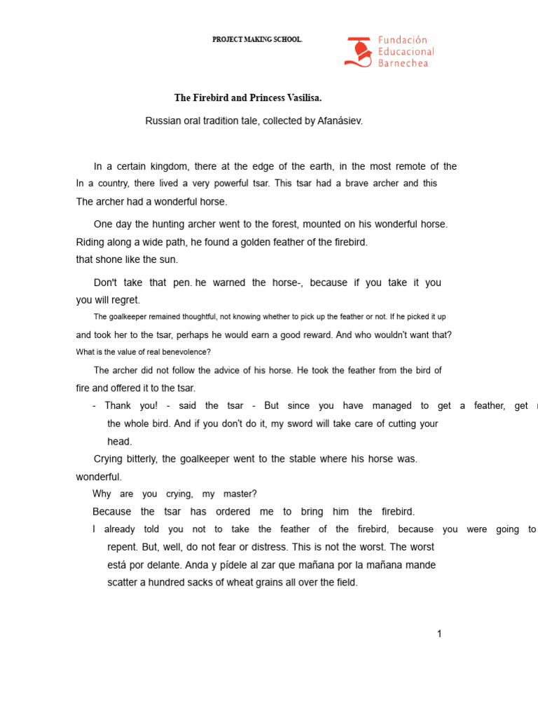 Firebird and Princess Vasilisa Tale | PDF | Fairy Tales | Folklore
