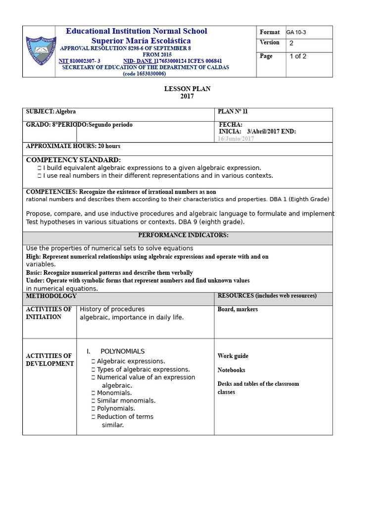 Eighth Grade Math Lesson Plans 2017 | PDF | Geometry | Algebra