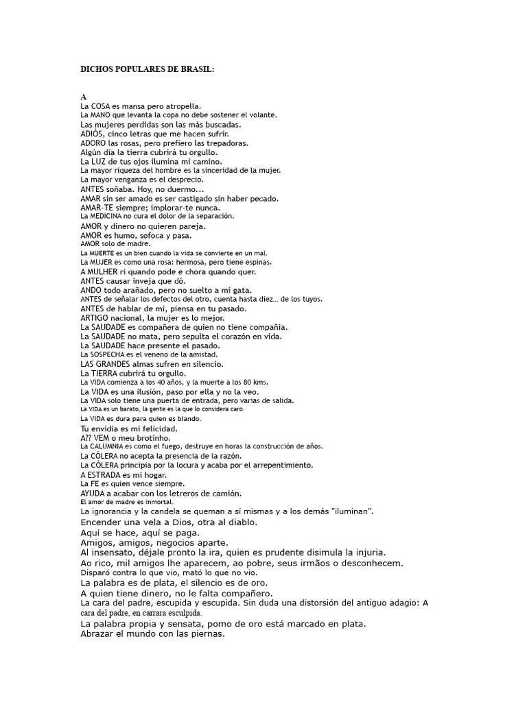 Dichos Populares Brasileños: Sabiduría y Humor | PDF | Amor