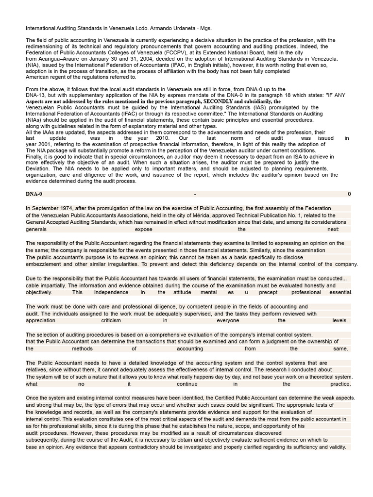 International Auditing Standards in Venezuela | PDF | Audit | Internal ...