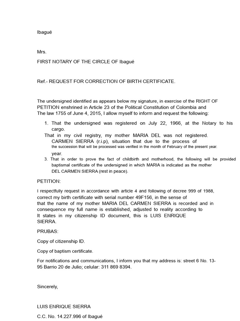 Request For Correction of Birth Certificate | PDF