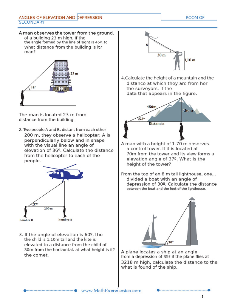 Angles of Elevation and Depression | PDF