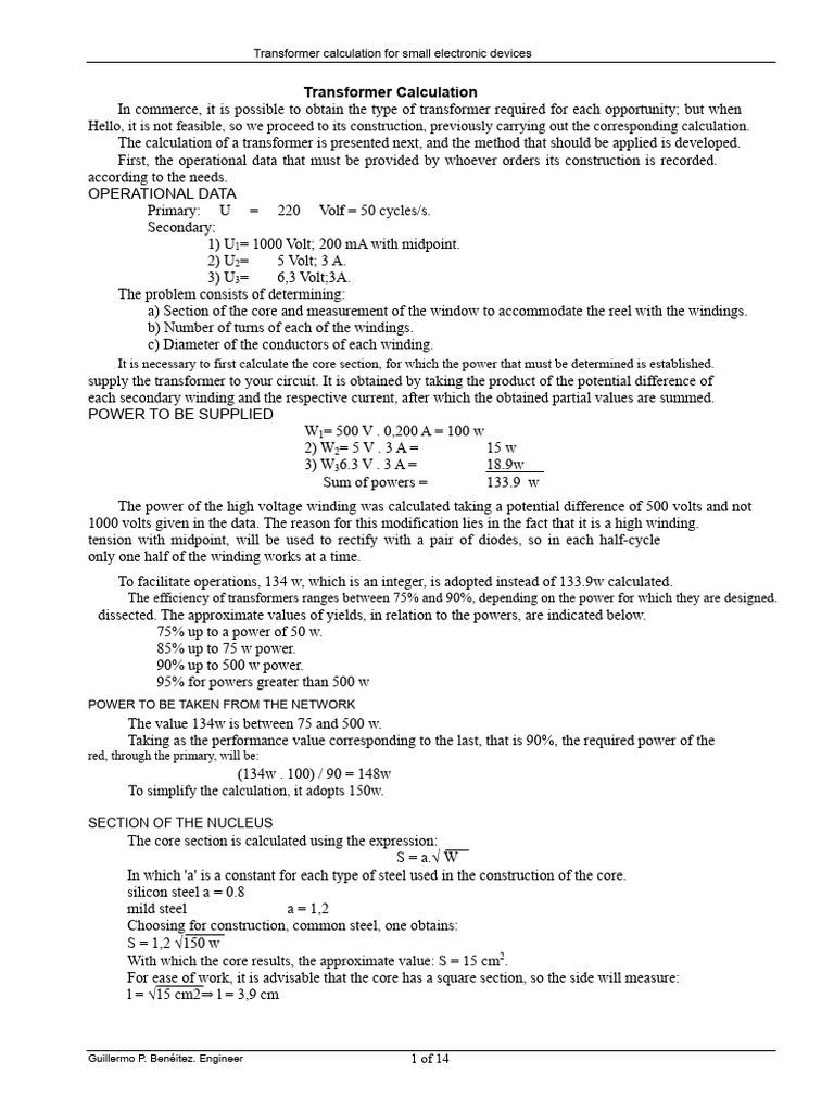 43 Transformer Calculation Pdf Pdf Transformer Insulator