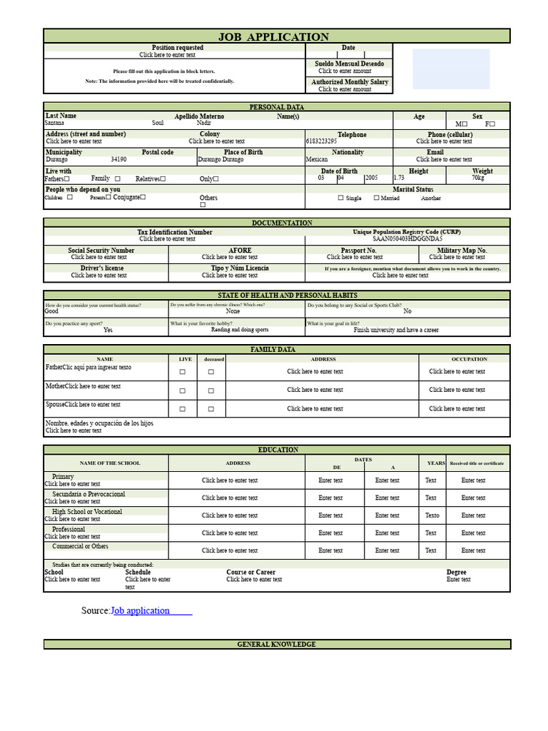 Job Application Form Template | PDF