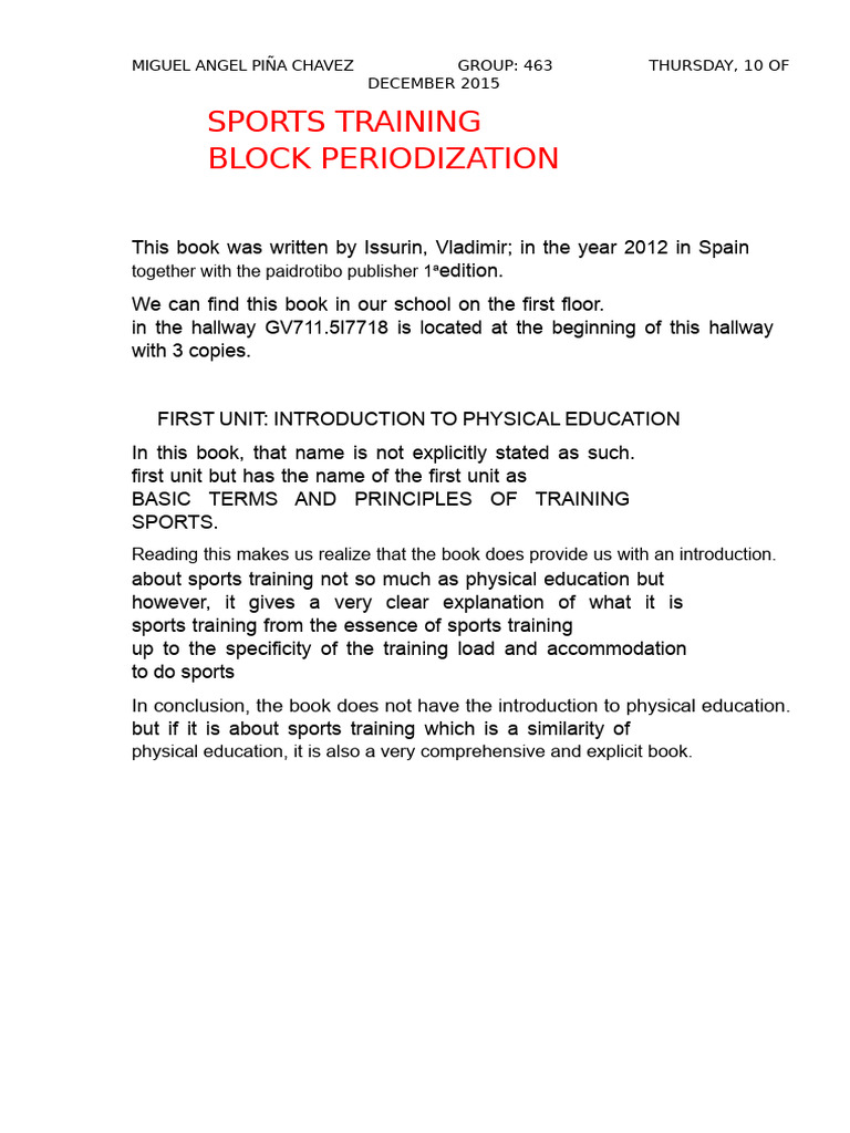 Sports Training Block Periodization PDF | PDF
