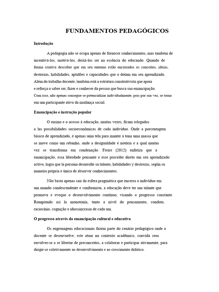 Fundamentos da Pedagogia Crítica e Emancipação | PDF | Aprendizado ...