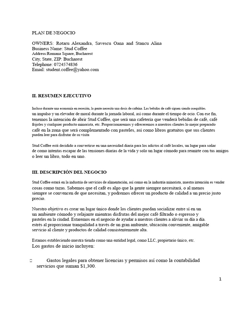 Plan de Negocios para Una Cafetería | PDF | Marketing | café
