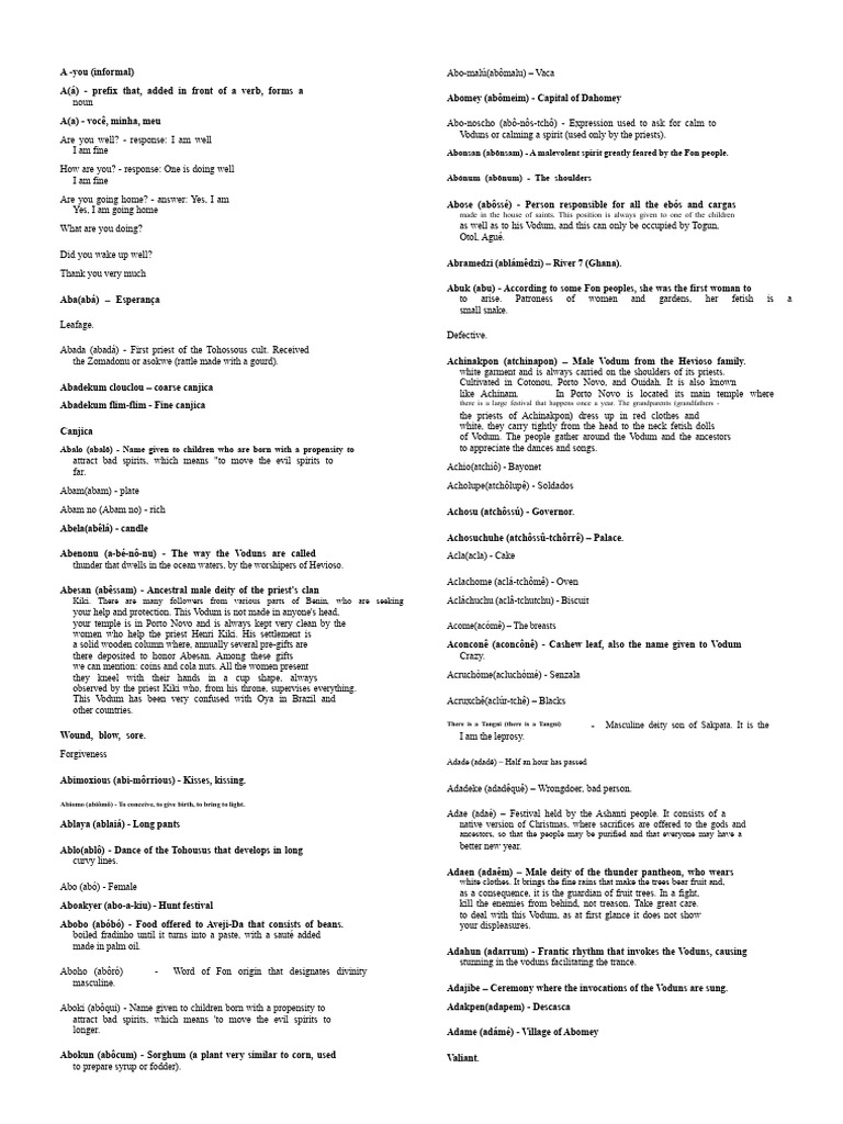 Fon Language Vocabulary Guide | PDF