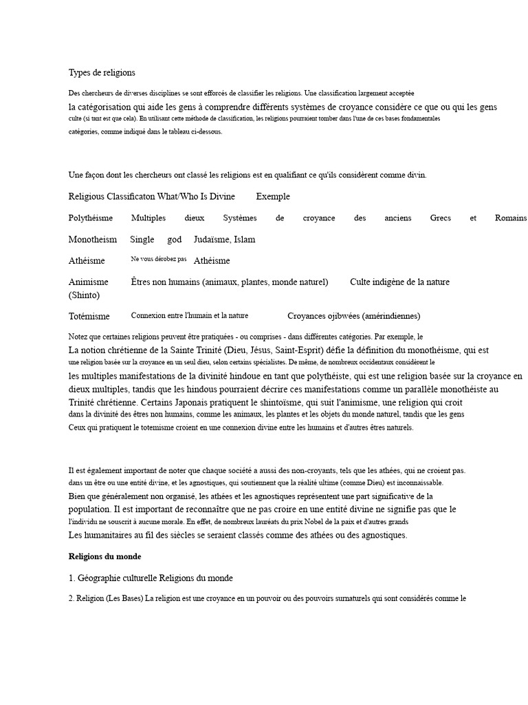 Classification des religions et croyances | PDF | Dieu | Monothéisme