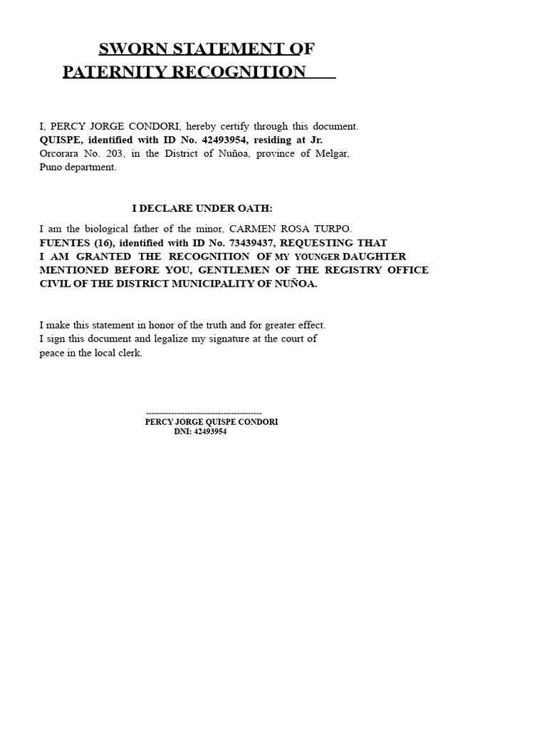 Affidavit of Acknowledgment of Paternity | PDF