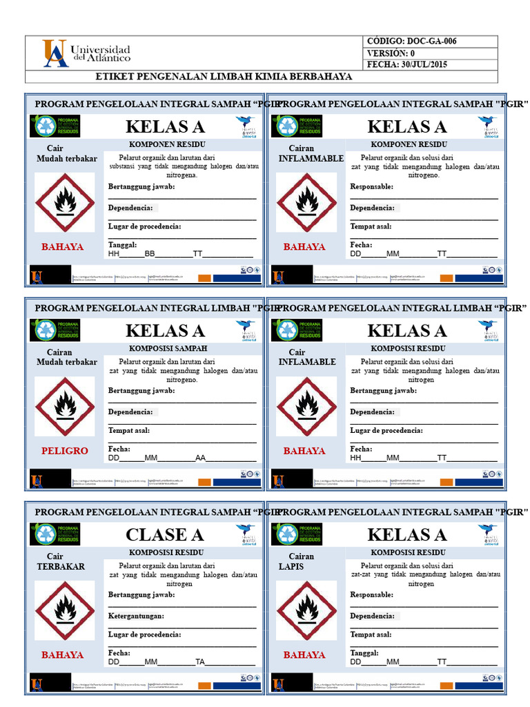 Label Limbah Kimia Berbahaya PGIR | PDF