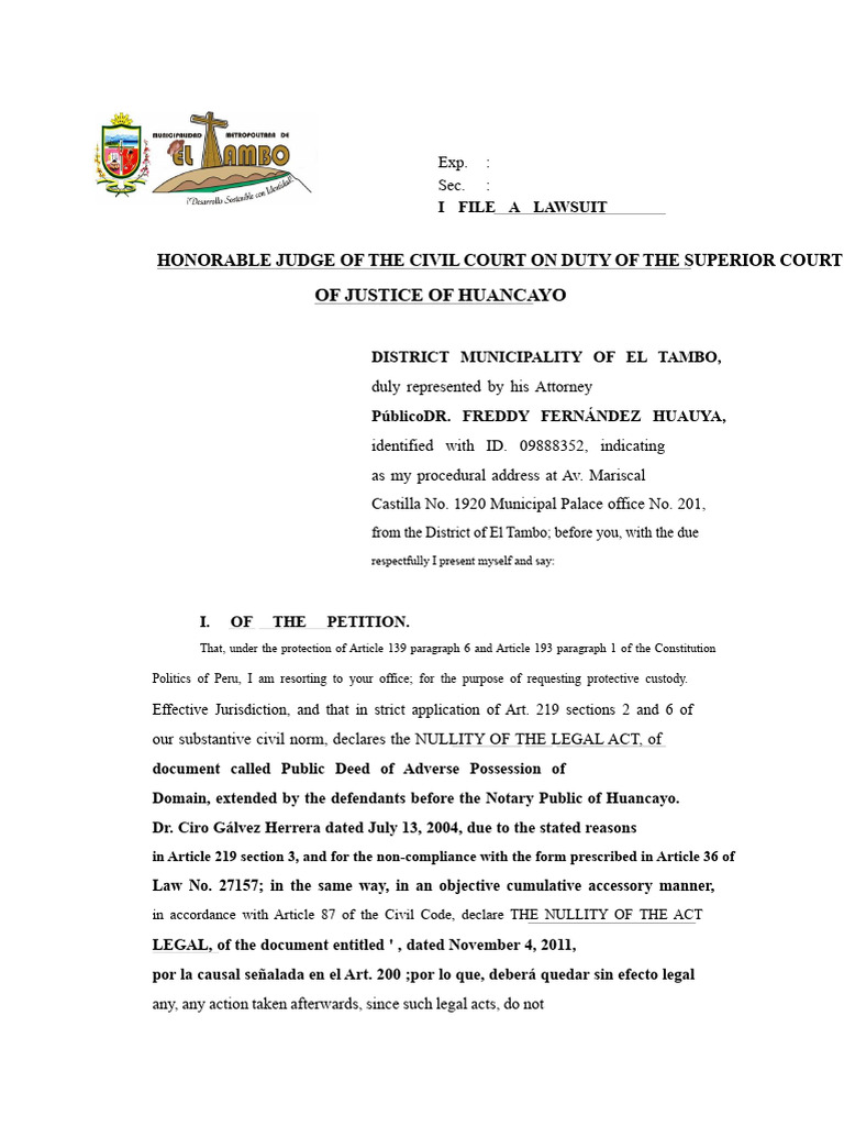 Demand for Nullity of Legal Act | PDF | Annulment | Notary Public