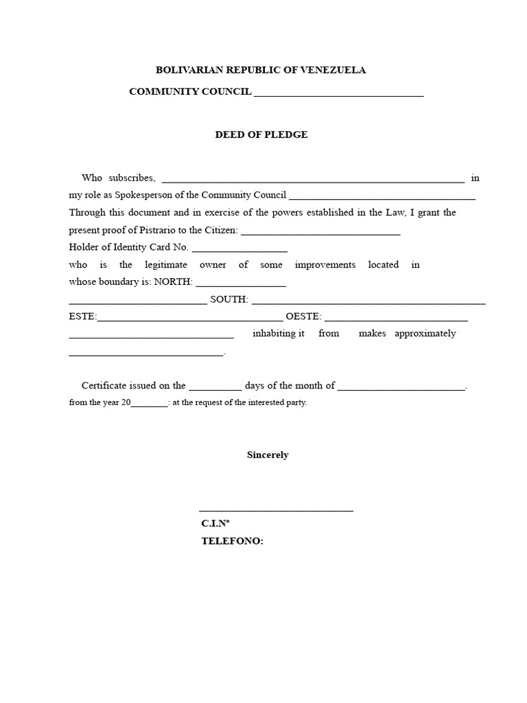 Community Council Pledge Deed Template | PDF