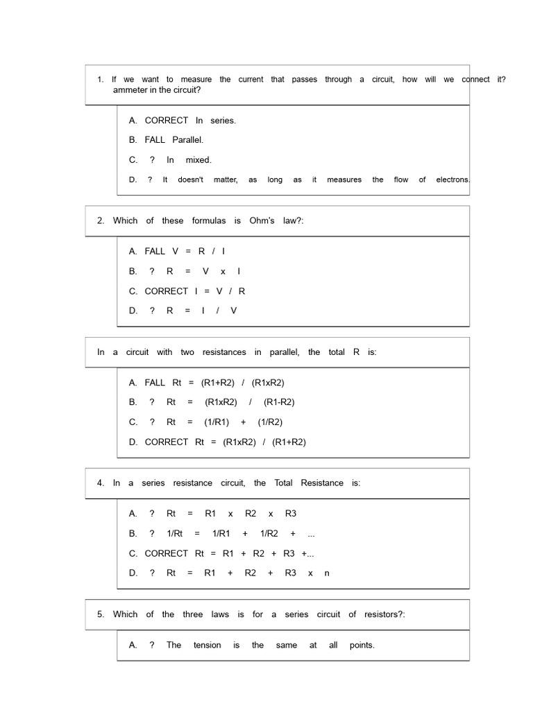 Electrical Installations Questionnaire Answers | PDF | Electric Current ...