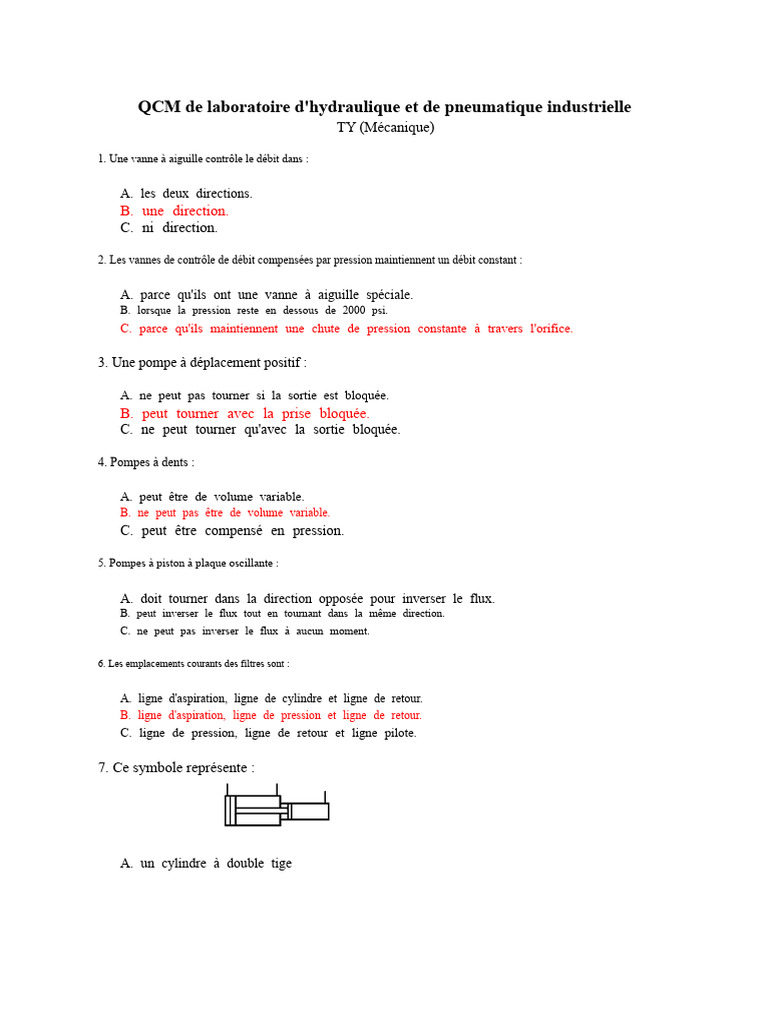 QCM Hydraulique et Pneumatique Indus. | PDF | Pompe | Soupape