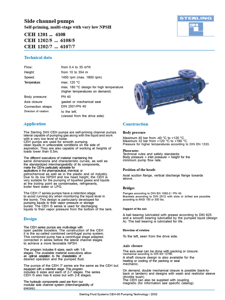 Sterling CEH Side Channel Pumps Guide | PDF | Pump | Dynamics (Mechanics)
