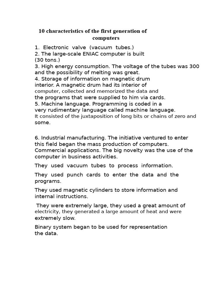 First Generation Computer Features | PDF