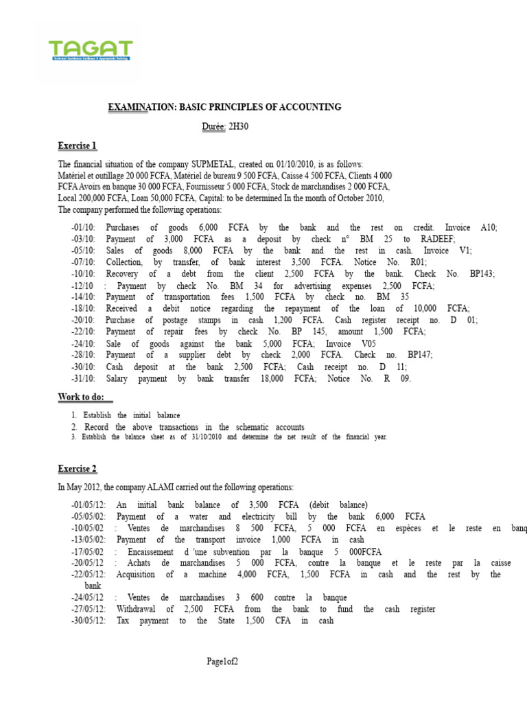 BASIC ACCOUNTING PRINCIPLES EXAM | PDF | Banks | Payments