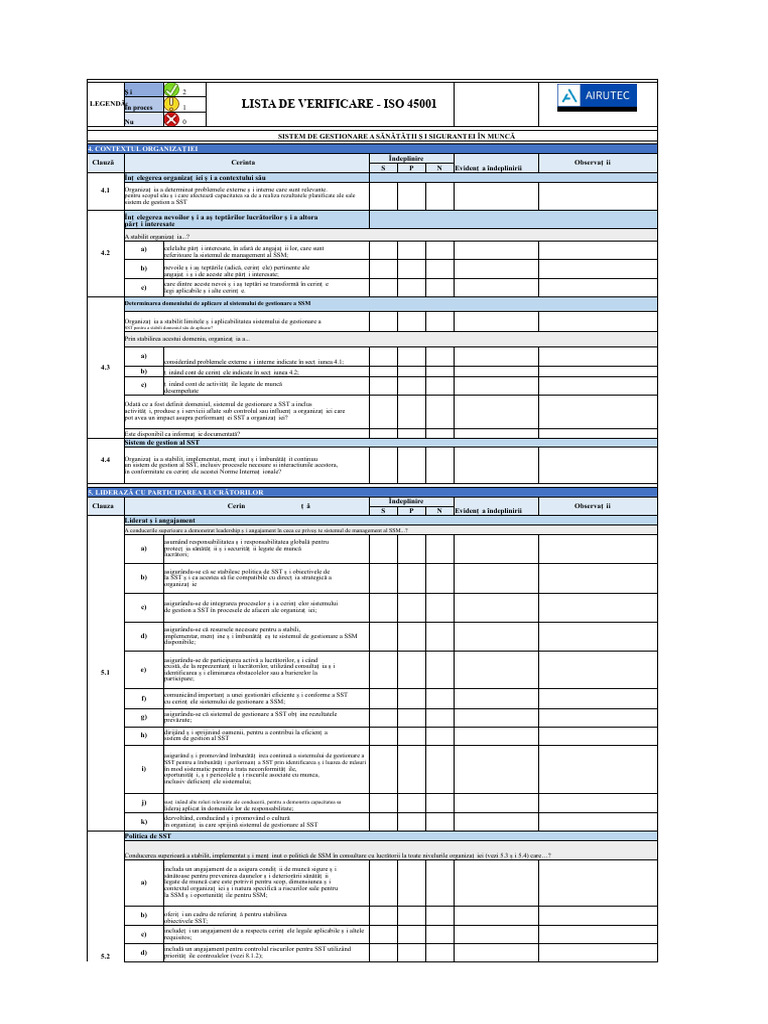 Lista de Verificare Iso 45001 | PDF