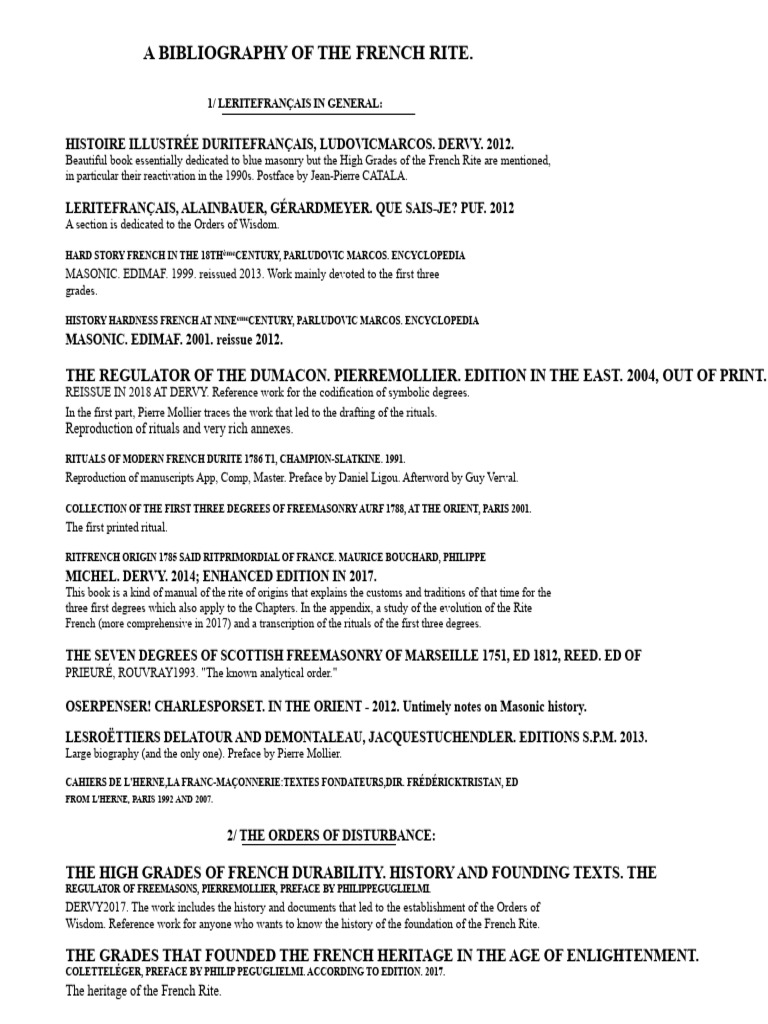 French Rite Freemasonry Bibliography | PDF | Freemasonry | Western ...