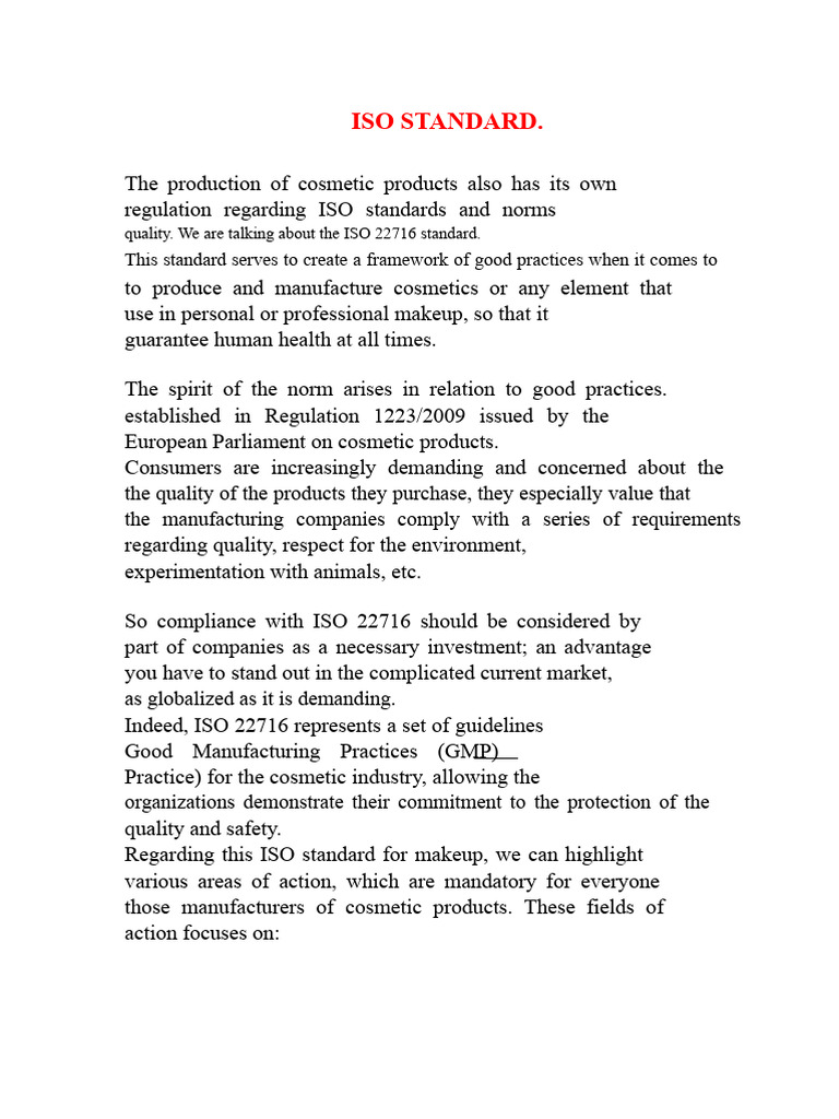 ISO 22716: Cosmetic Manufacturing Standards | PDF | Cosmetics
