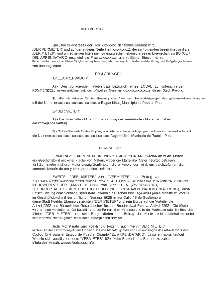 Vertrag Arren Damien Nach Puebla | PDF