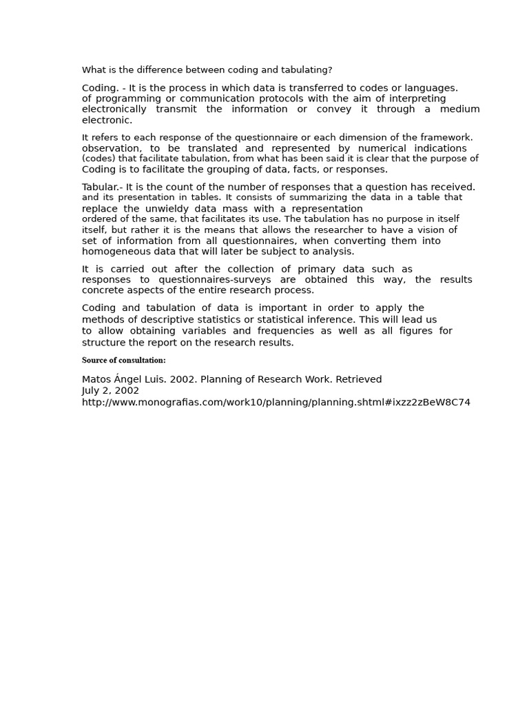 Coding vs. Tabulation Explained | PDF