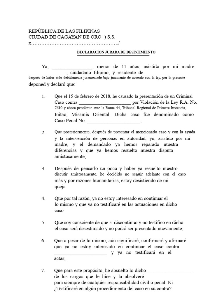Desistimiento de Caso Penal en Filipinas | PDF | Justicia | Crimen y ...