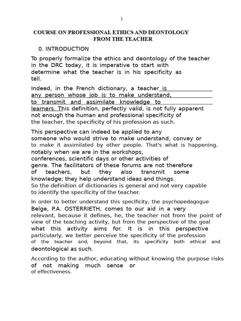 Ethics and Deontology Course Prof. - 050443 - 051255 | PDF | Pedagogy ...