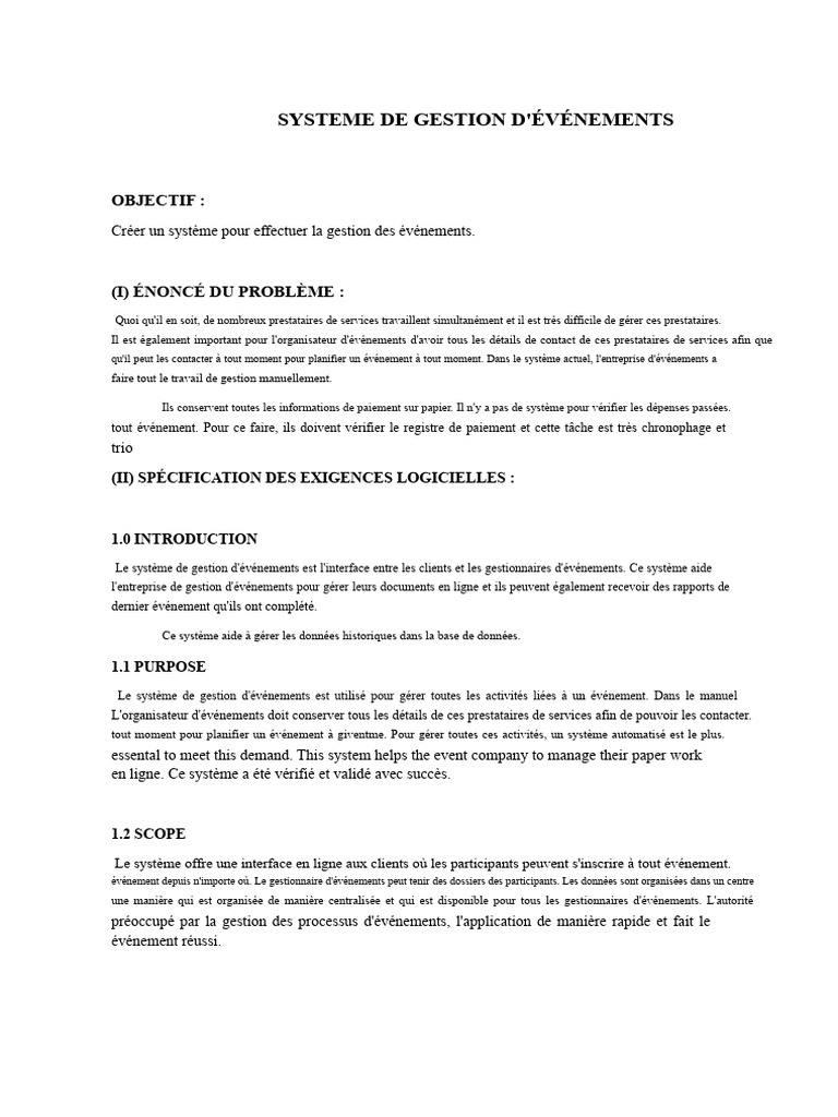 Système de Gestion d'Événements Efficace PDF Java (Langage de — free download