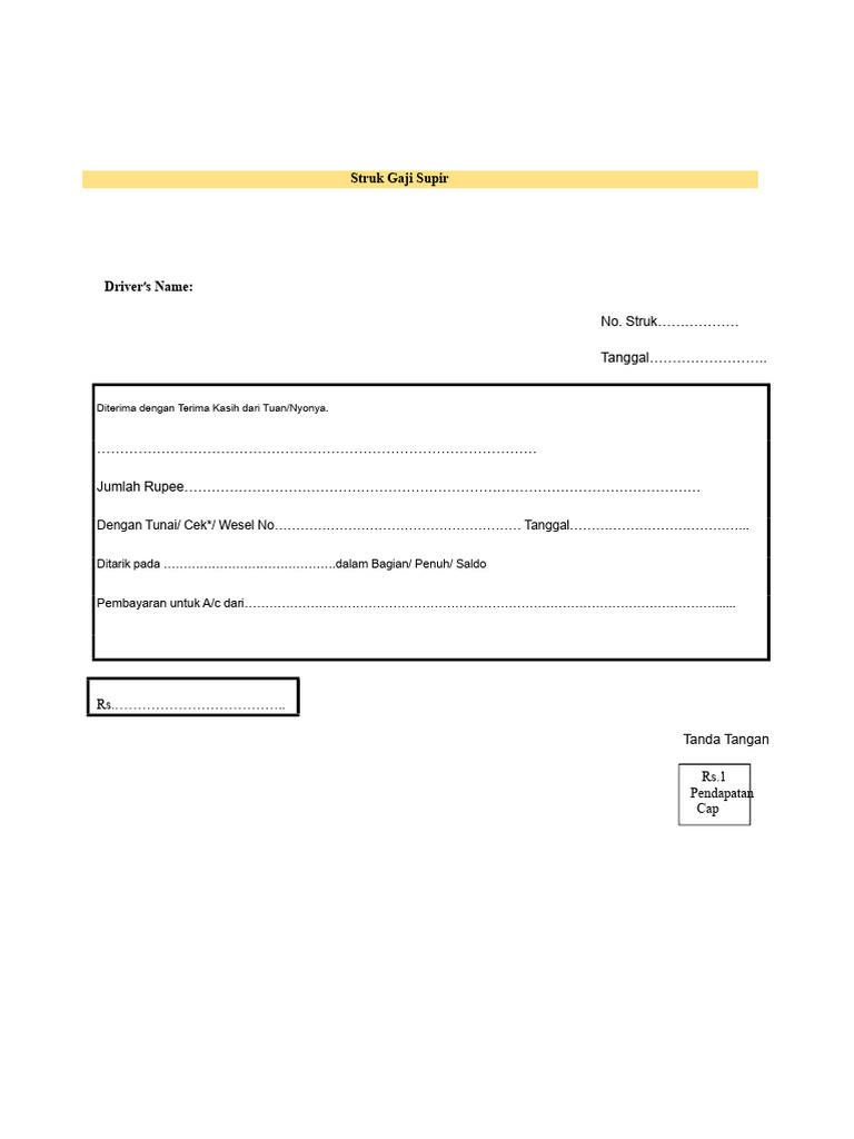 Struk Gaji Supir: Format dan Contoh | PDF