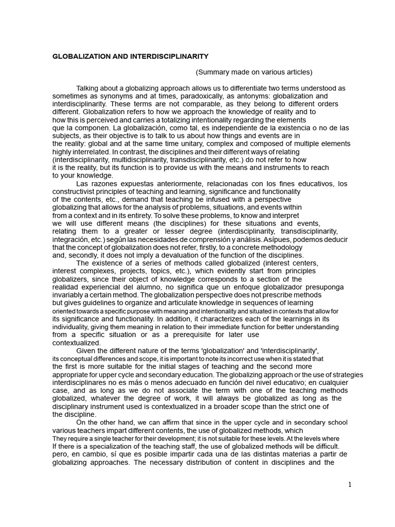 Globalization vs. Interdisciplinarity Explained | PDF ...