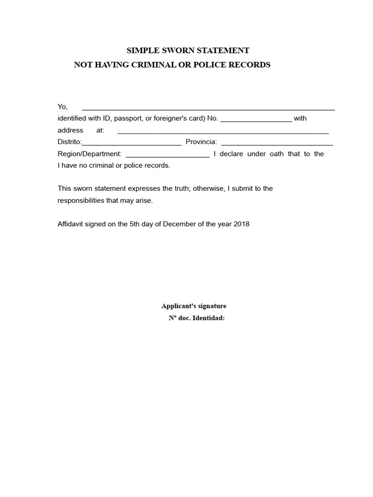 Sworn Statement of No Criminal Record | PDF