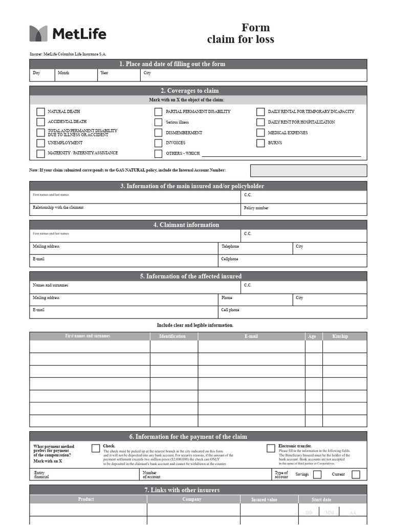 Metlife Claim Form | PDF | Insurance | Taxes